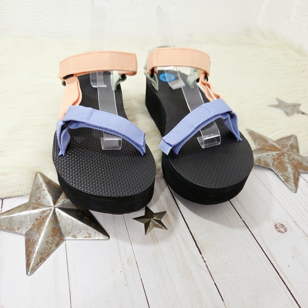 Teva Flatform Universal Sandal Sherbert Multi Pastel Peach Mint Chunky Sz 10 NEW - Picture 3 of 7